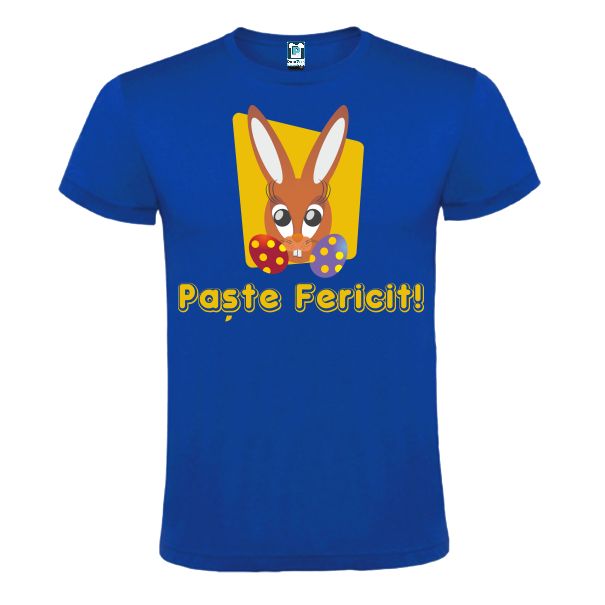 Tricou albastru barbati IEPURAS DE PASTE CU OUA