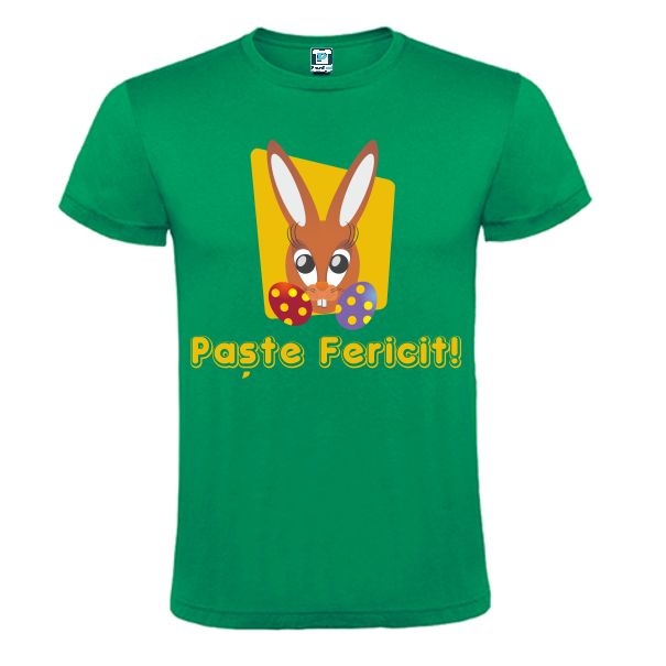 Tricou verde barbati IEPURAS DE PASTE CU OUA