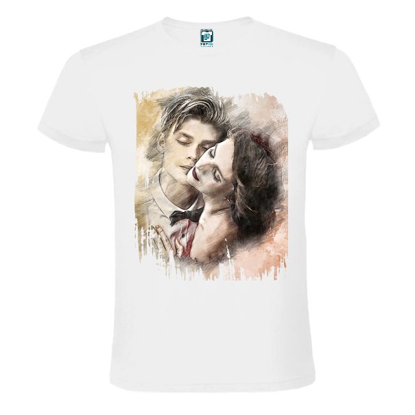 Tricou alb barbati personalizat cu grafica PORTRETE DE INDRAGOSTITI Tricou alb barbati PORTRETE DE INDRAGOSTITI