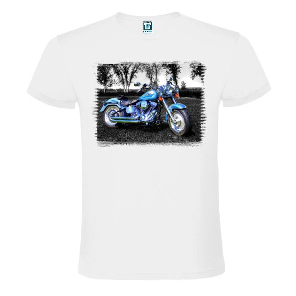 Tricou alb barbati MOTOCICLETA ALBASTRA