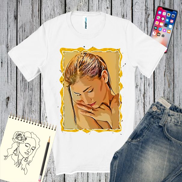 Tricou barbati FEMEIE CU PRIVIREA PLECATA