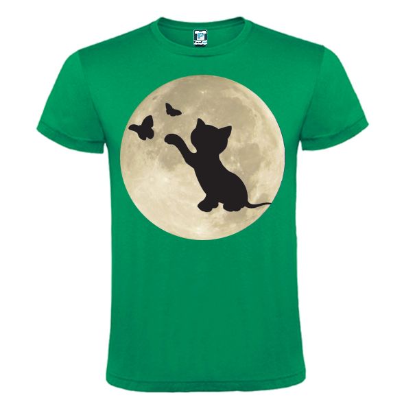 Tricou verde barbati personalizat cu grafica MOTAN CU FLUTURI SUB LUNA Tricou verde barbati MOTAN CU FLUTURI SUB LUNA