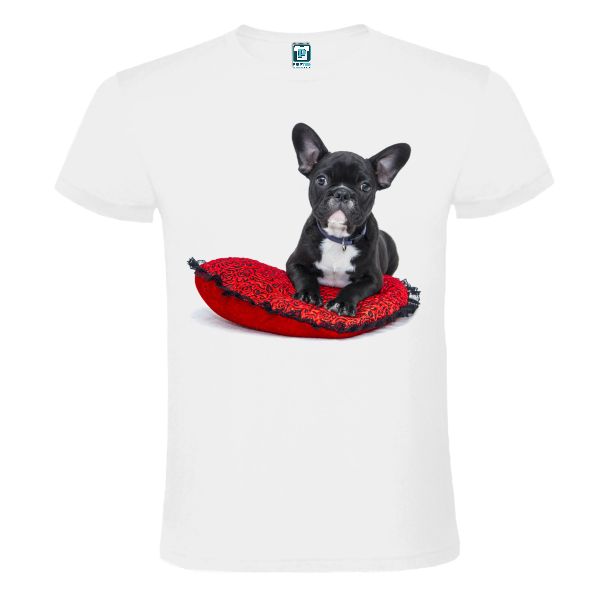 Tricou alb barbati BULLDOG CU PERNA ROSIE