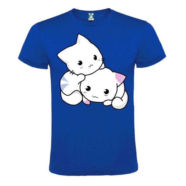 Tricou albastru barbati - Couple Kitty
