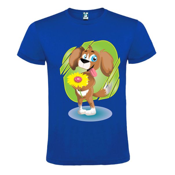 Tricou albastru imprimat cu desen cu un Cățel fericit