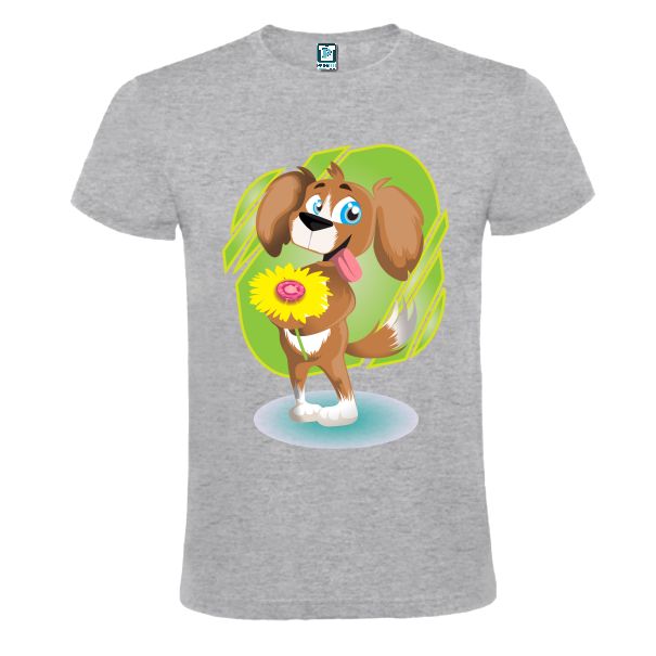 Tricou gri imprimat cu desen cu un Cățel fericit