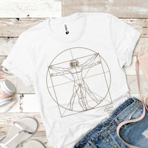 Tricou alb pentru damă „Omul Vitruvian”