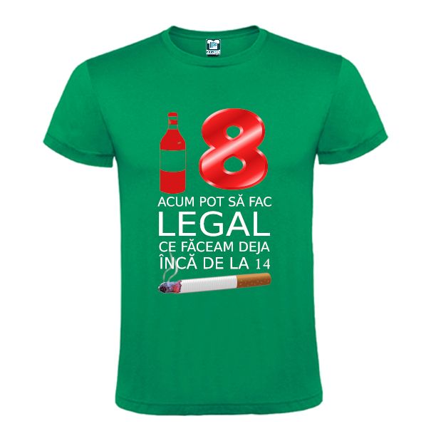 Tricou bărbați pentru aniversarea majoratului cu mesajul: 18 - Acum pot să fac legal ce faceam deja încă de la 17 Tricou bărbați - Legal la 21