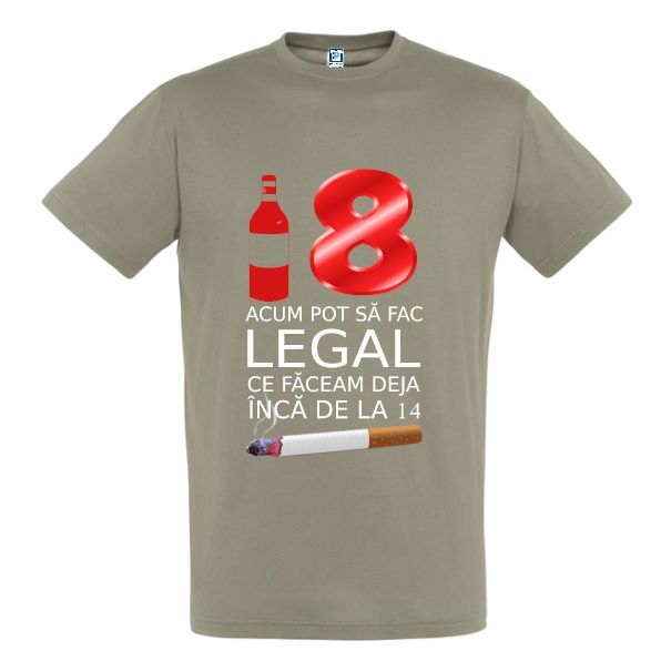 Tricou bărbați pentru aniversarea majoratului cu mesajul: 18 - Acum pot să fac legal ce faceam deja încă de la 16 Tricou bărbați - Legal la 20