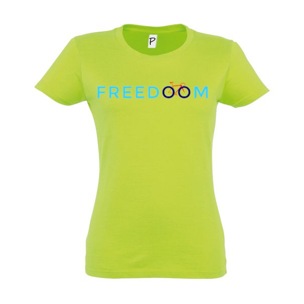 Tricou slim fit din bumbac pentru femei imprimat cu mesajul Freedom alături de o bicicletă stilizată Tricou damă - Freedom Bike