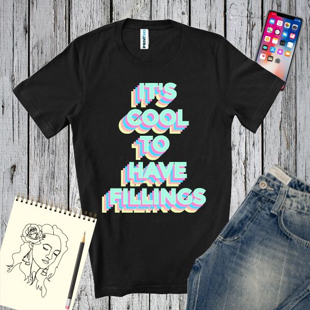 Tricou regular din bumbac pentru bărbați imprimat cu mesajul It's cool to have fillings Tricou bărbați - Cool Fillings