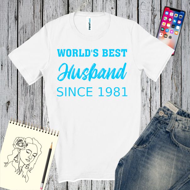 Tricou din bumbac pentru bărbați imprimat cu mesaj de aniversare a căsătoriei: World's Best Husband Since 1981 Tricou bărbați - Best Husband 1981