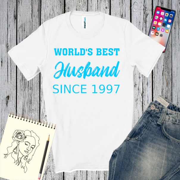 Tricou din bumbac pentru bărbați imprimat cu mesaj de aniversare a căsătoriei: World's Best Husband Since 1997 Tricou bărbați - Best Husband 1997