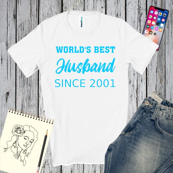 Tricou din bumbac pentru bărbați imprimat cu mesaj de aniversare a căsătoriei: World's Best Husband Since 2001 Tricou bărbați - Best Husband 2001