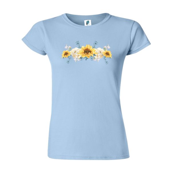 Tricou damă - Ghirlandă floarea soarelui - Albastru deschis