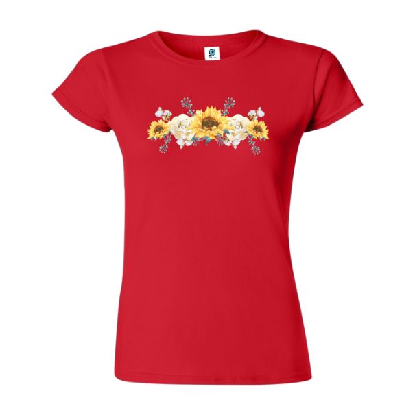 Tricou damă - Ghirlandă floarea soarelui - Roșu