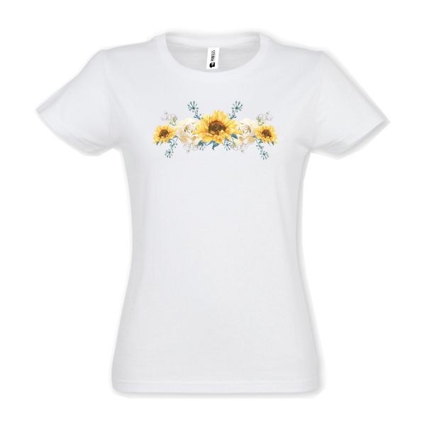 Tricou damă - Ghirlandă floarea soarelui - Alb