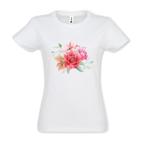 Tricou damă - Buchet cu trandafir - Alb