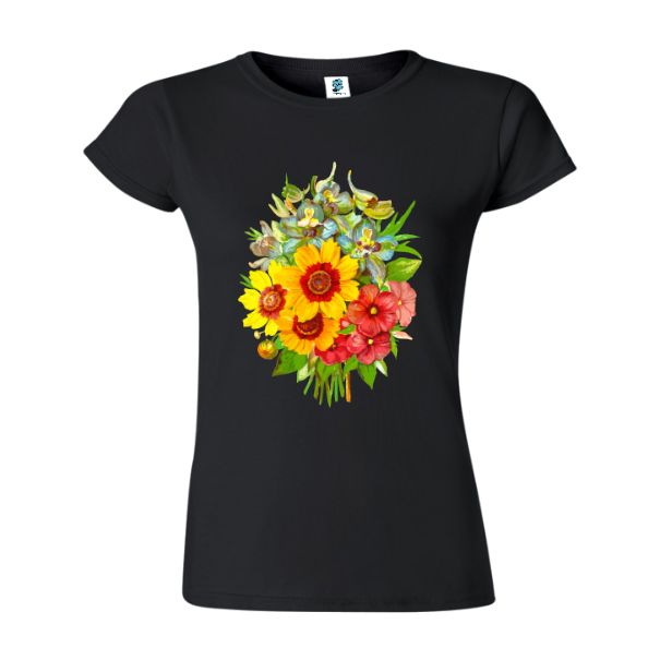 Tricou damă - Buchet cu floarea soarelui - Negru