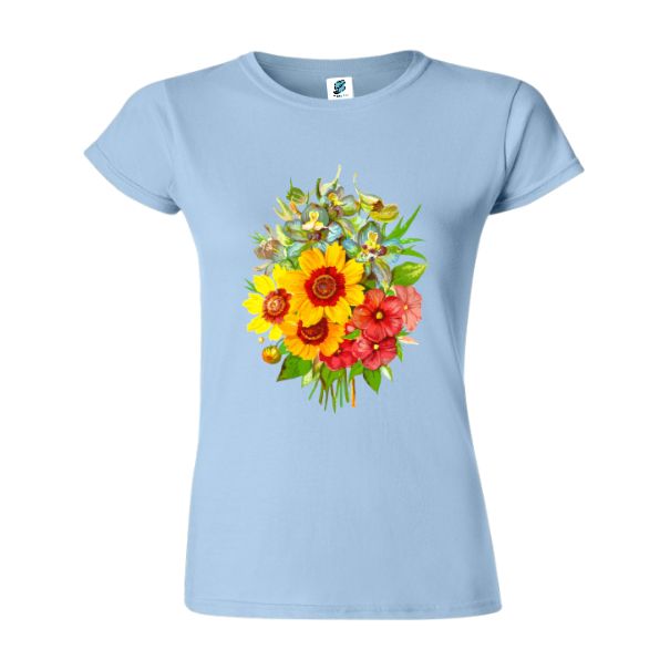 Tricou damă - Buchet cu floarea soarelui - Albastru deschis