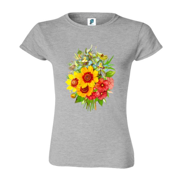 Tricou damă - Buchet cu floarea soarelui - Gri sport