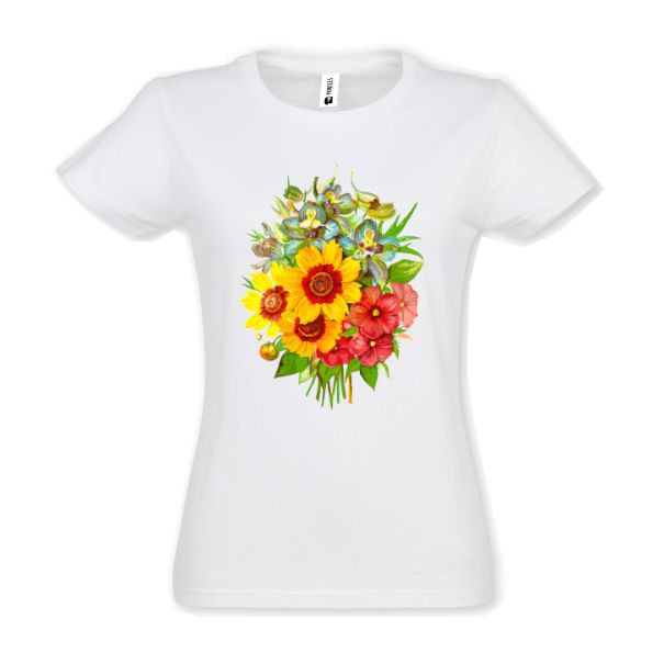 Tricou damă - Buchet cu floarea soarelui - Alb