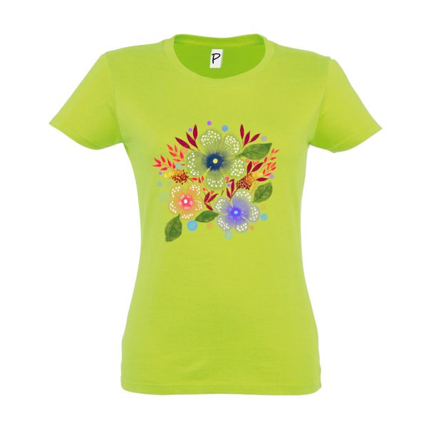 Tricou damă - Flori de primăvară - Verde frunză