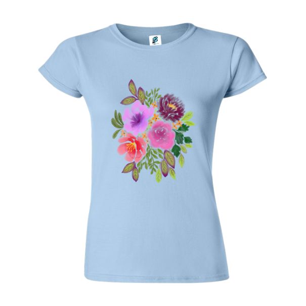 Tricou damă - Flori în acuarelă - Albastru deschis