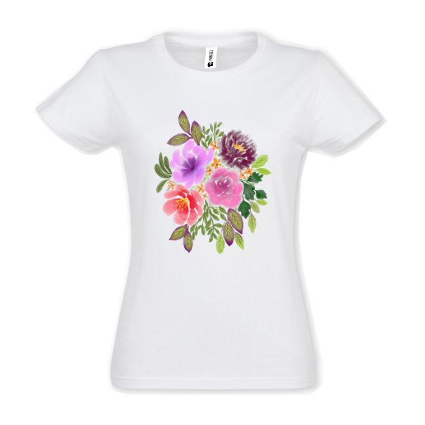 Tricou damă - Flori în acuarelă - Alb