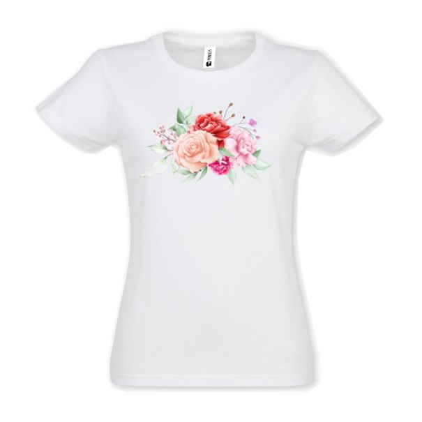 Tricou damă - Acuarelă cu trandafiri - Alb