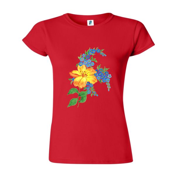 Tricou damă - Floare galbenă - Roșu