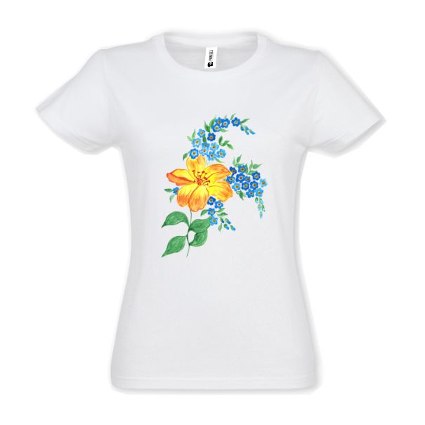 Tricou damă - Floare galbenă - Alb