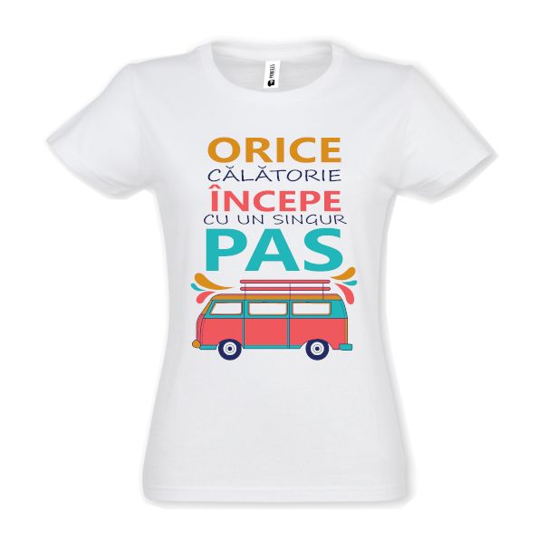 Tricou damă - Orice călătorie - Alb