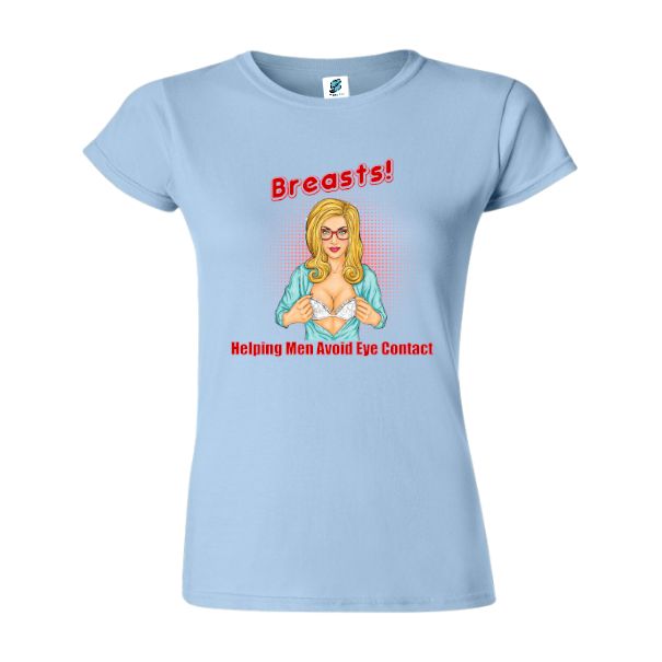 Tricou damă - Breasts Helping Men - Albastru deschis