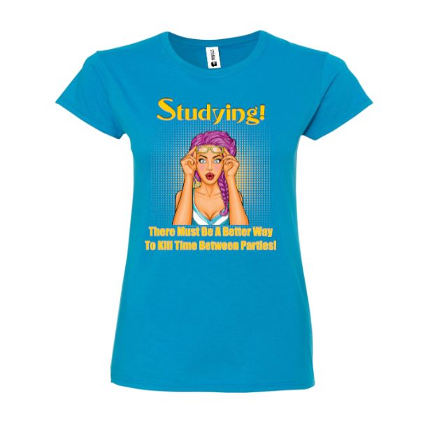 Tricou damă - Studying between parties - Albastru atol