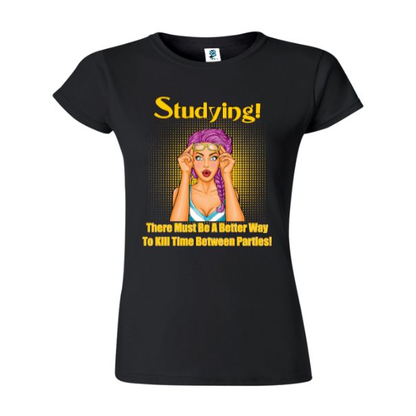 Tricou damă - Studying between parties - Negru