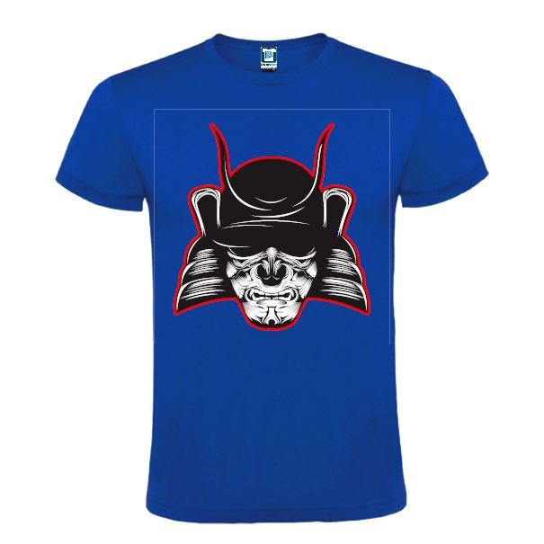 Tricou regular din bumbac pentru bărbați imprimat cu imaginea stilizată a unui războinic samurai cu armura neagră. Tricou bărbați - Samurai cu armura neagră