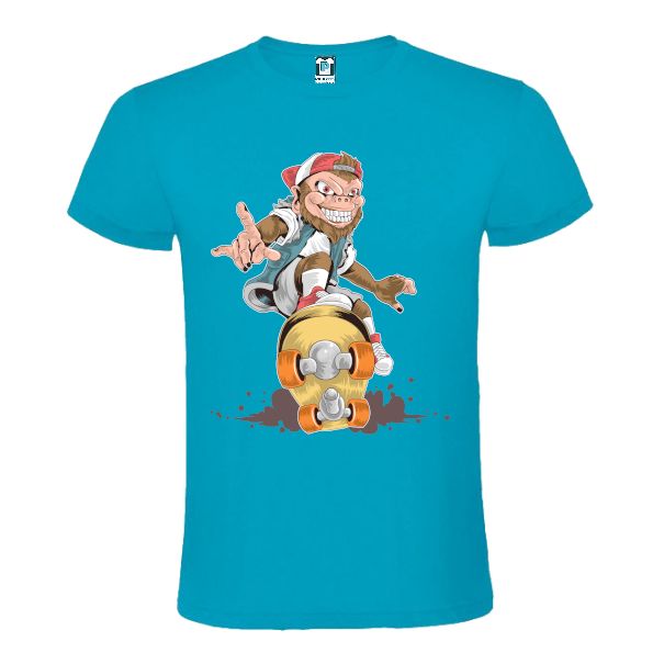 Tricou bărbați - Maimuța pe skateboard - Albastru atol