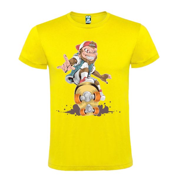 Tricou bărbați - Maimuța pe skateboard - Galben