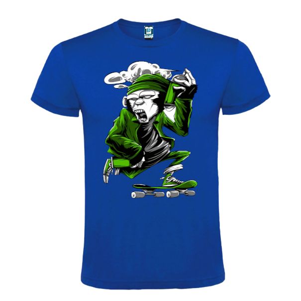Tricou bărbați - Maimuța în verde pe skateboard - Albastru