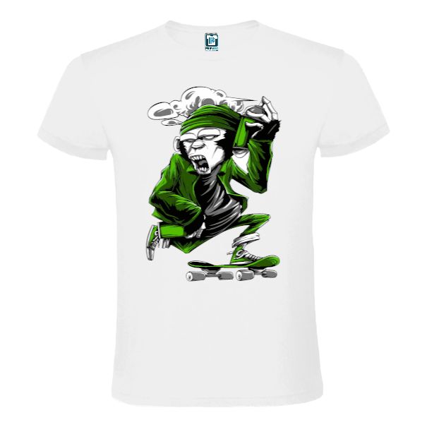 Tricou bărbați - Maimuța în verde pe skateboard - Alb