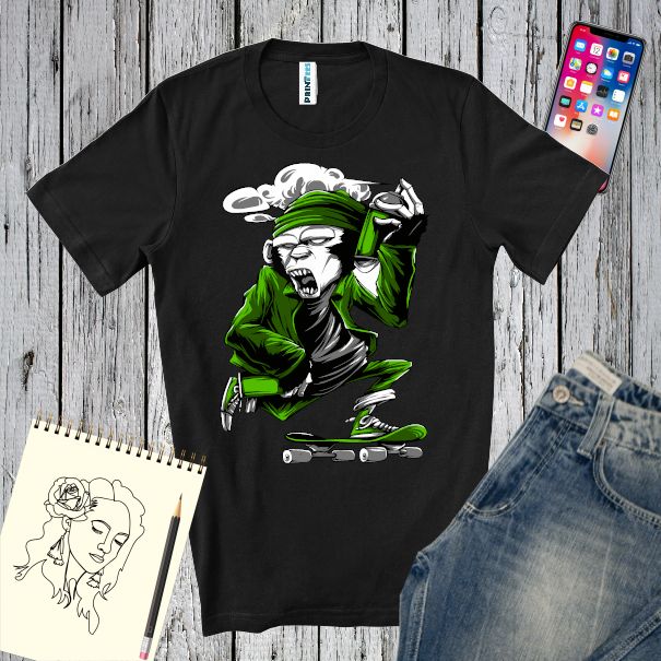 Tricou bărbați - Maimuța în verde pe skateboard