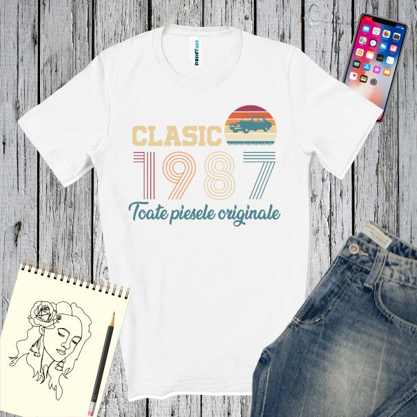 Tricou din bumbac de bărbat - Clasic 1987 - un excelent articol de purtat la o aniversare sau de dăruit la o zi de naștere. Tricou bărbați - Clasic 1987