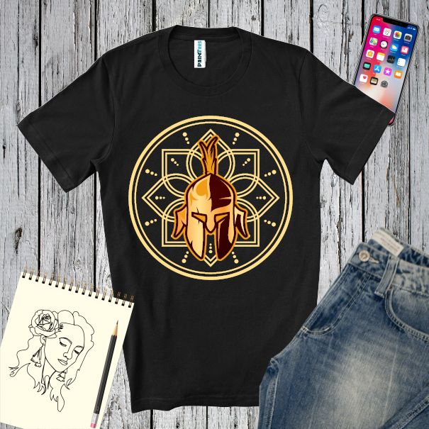 Tricou din bumbac pentru bărbați imprimat cu o casca de războinic antic Tricou bărbați - Casca de războinic
