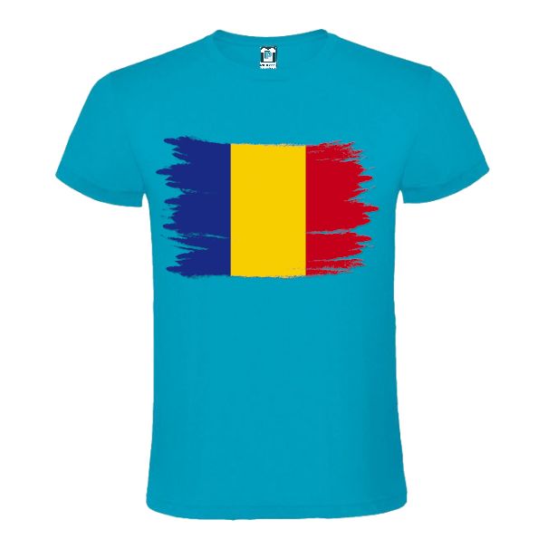 Tricou regular din bumbac pentru bărbați imprimat cu un drapel românesc cu efect de pensulă Tricou bărbați - Drapel românesc
