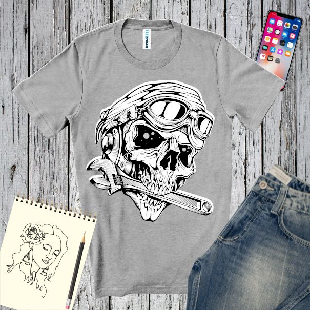 Mecanici de motociclete sunt o specie rară de oameni cu o pasiune care trece dincolo de viață, pentru ei avem un tricou bărbați cu un craniu care mușcă din cheie Tricou bărbați - Craniu de mecanic