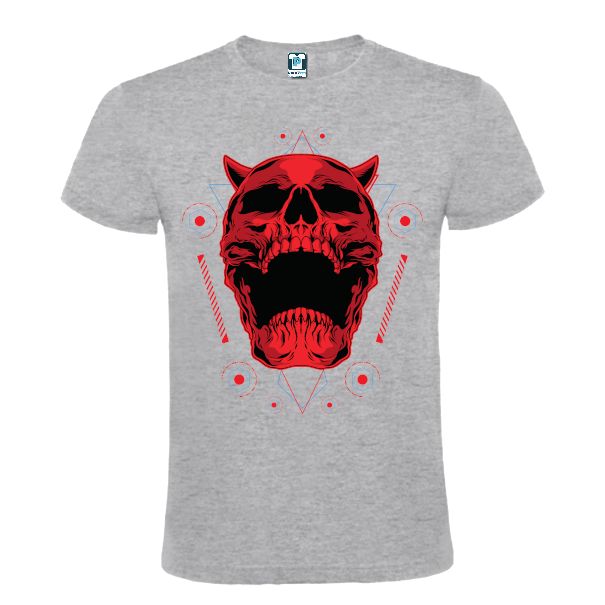 Tricou bărbați imprimat cu portretul unui demon roșu alături de simboluri geometrice Tricou bărbați - Demon cu simboluri geometrice