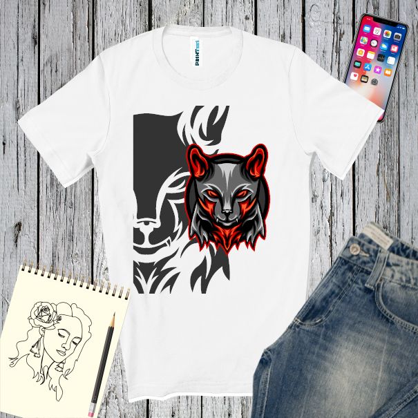 Tricou regular din bumbac pentru bărbați imprimat cu o pisică mistică alături de simboluri geometrice Tricou bărbați - Pisică mistică