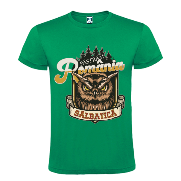 Tricou regular din bumbac pentru bărbați pentru cei care țin la natura sălbatică a țării cu mesajul: Păstrăm România sălbatică! Tricou bărbați - Păstrăm România sălbatică