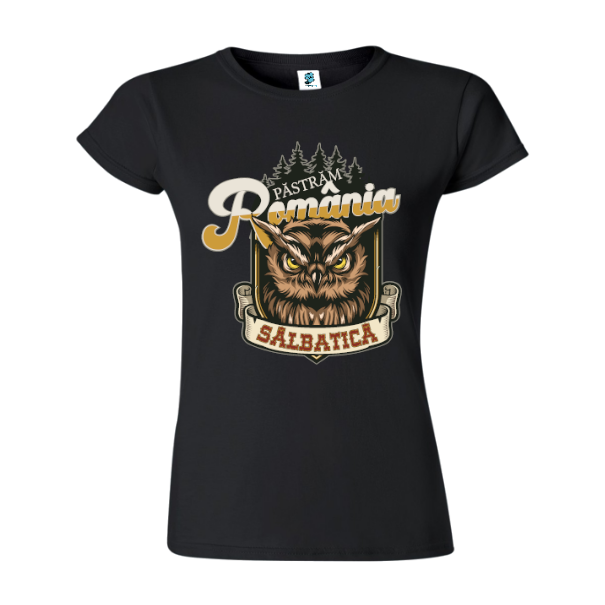 Tricou de damă din bumbac pentru cei care țin la natura sălbatică a țării cu mesajul: Păstrăm România sălbatică! Tricou damă - Păstrăm România sălbatică!